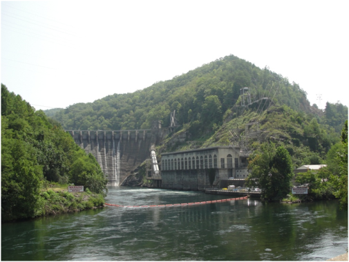 A view of the Cheoah Dam from the river
